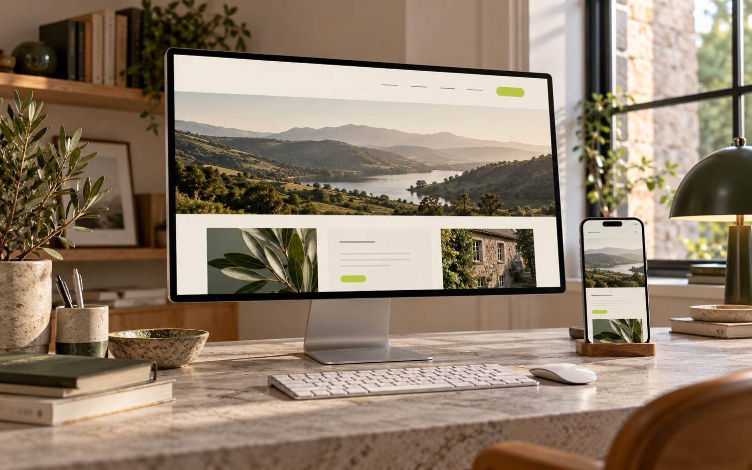 Illustrative website shown on desktop and mobile